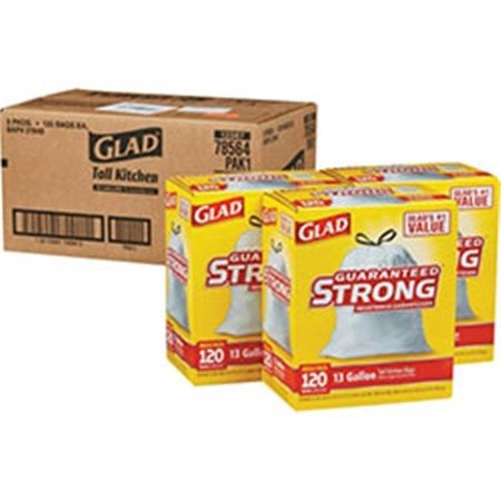 CLOROX Clorox CLO78564 13 gal Glad Tall Kitchen with Drawstring Trash Bags CLO78564